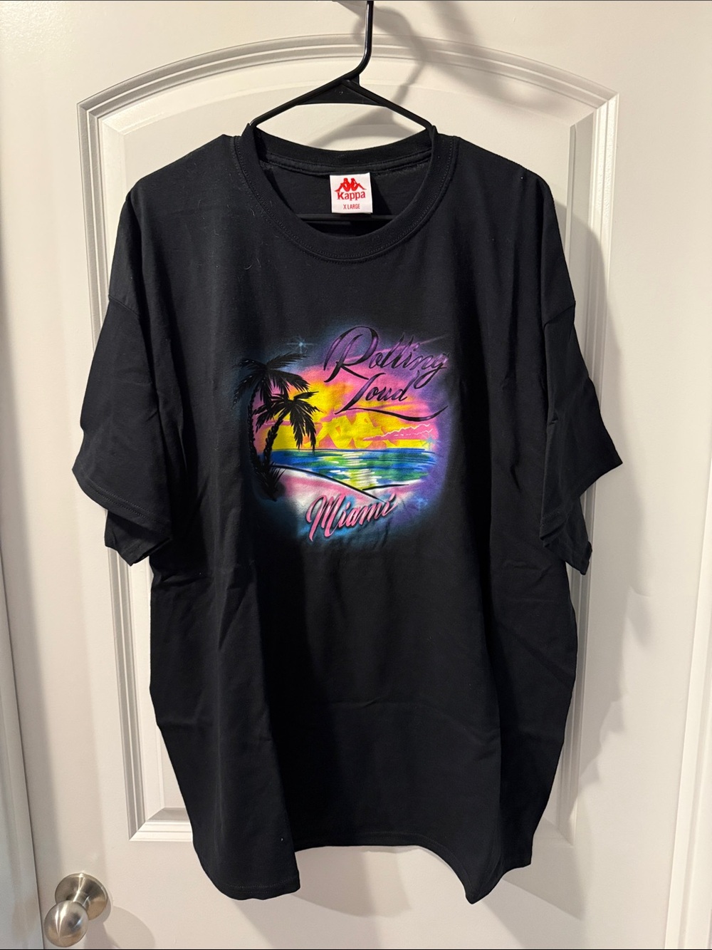 Kappa Black Short-Sleeve T-Shirt with Neon Miami Sunset Graphic